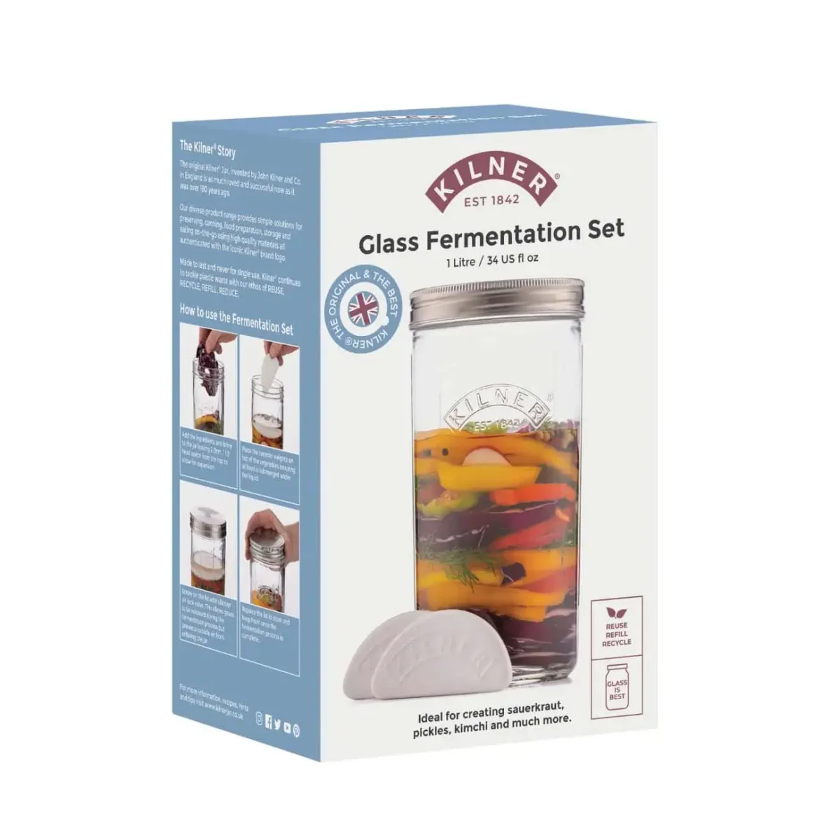 Kilner fermenteringsset – 1 L glasburk med luftningslock - Bild 4