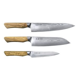 Satake Kaizen 3-dels knivset Gyuto 21cm, Santoku 18cm & Petty 12cm